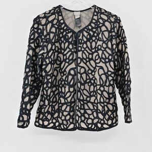 CHICOS‎ Jacket Womens Size 8 Black Swirl Ribbon Sheer Mesh Travelers Collection